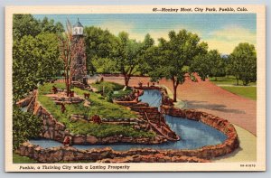 Pueblo Colorado~Air View Monkey Moat In City Park~Vintage Linen Postcard