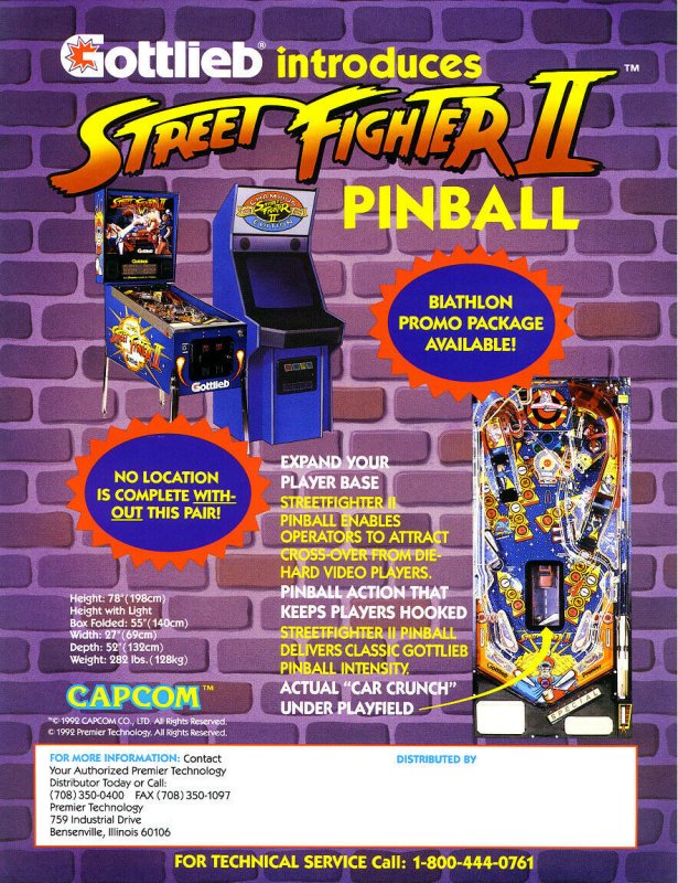 STREET FIGHTER II Pinball FLYER Original 1992 Game Art Based On Arcade ...
