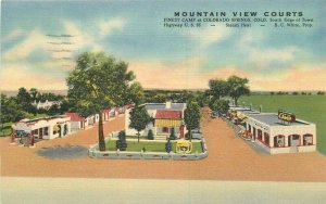 Colorado Springs Colorado Mountain View Courts Teich linen  Postcard 21-2177