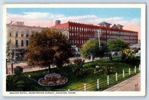 1920 Houston Texas TX Vintage Postcard Brazos Hotel Washington Avenue Building