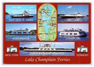 Lake Champlin Ferries New York Vermont Postcard Continental View Card