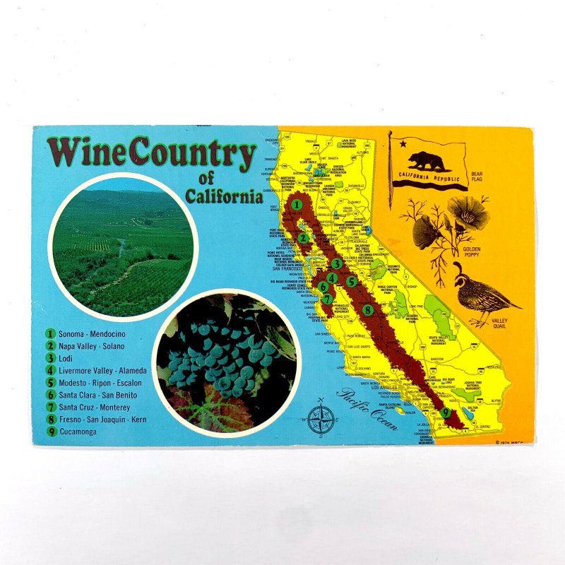 Postcard California CA Wine Country Map Lodi Napa Sonoma 1981 Posted Chrome