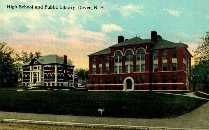 C.1910 High School and Public Library, Dover, N. H. Postcard P175 