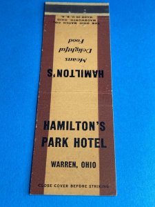 Vintage Matchbook: Hamilton's Park Hotel, Warren, OH Ohio MB147