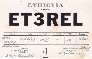 Asmara Ethiopia Amateur Radio Vintage QSL 1960s Card