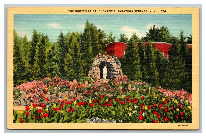 Vintage 1940's Postcard Grotto & Gardens St. Clements Saratoga Springs New York