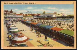 New Jersey ATLANTIC CITY Beach Scene at Steel Pier LINEN