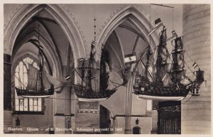 Medieval Tall Model Toy Ships at Bavokerk Haarlem Holland Real Photo Old Post...