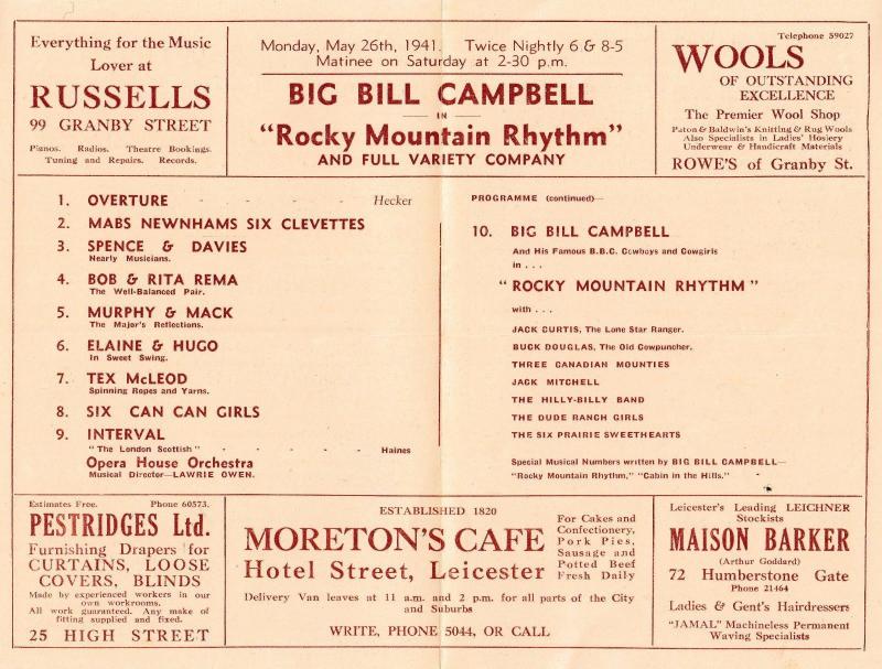 Big Bill Billy Campbell Country & Western Leicester Theatre Concert Programme