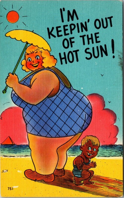 Vintage Risque Postcard Beach Humor Linen Sun Women