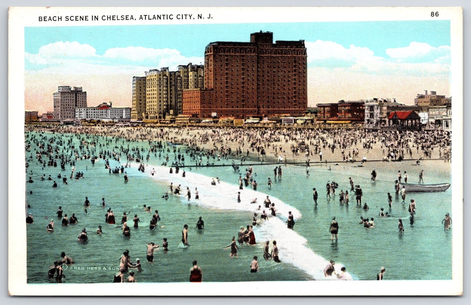Beach Scene Chelsea Atlantic City New Jersey NJ Bathers Hotel Buildings