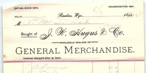 1904 RAWLINS WYOMING J.W. HUGUS & CO GENERAL MERCHANDISE INVOICE Z857