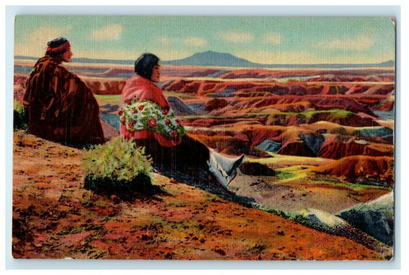 1952 Hopi Indians Orlin And Zellah At Edge Of Painted Desert Vintage Postcard 