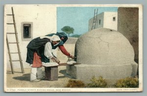 PUEBLO WOMEN MAKING BREAD NEW MEXICO ANTIQUE POSTCARD