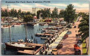 Bradenton Florida FL, 1950 Bradenton Pier Yacht Basin, Roadway, Vintage Postcard