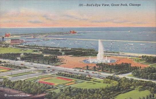 Illinois Chicago Birds Eyes View Grant Park Curteich