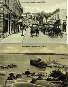 Lot of 2 Mackinac Island Michigan postcards Harbor, Main Street View  1969