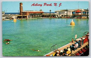 Asbury Park New Jersey~Monte Carlo Swimming Pool~Picnic Area~Clock~1950s PC