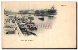 Old Postcard Paris Quai du Louvre Barges Boats