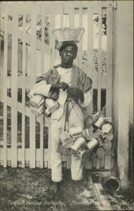 Barbados Labor Black Man Worker Tin Tinware Vendor c1910 Postcard