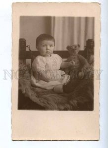 189967 Little Girl w/ TEDDY BEAR Toy Vintage REAL PHOTO PREIM
