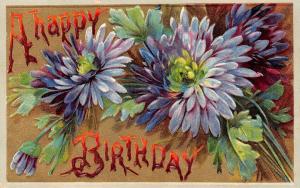 HAPPY BIRTHDAY   Purple Flowers with Green Leaves   c1910's Embossed Postcard