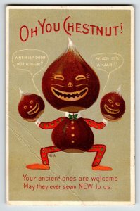 Oh You Chestnut Postcard Fantasy Anthropomorphic Dressed Nut Head JOL Nash 1912