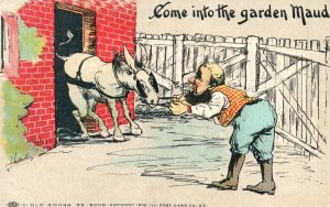 Vintage Postcard 1900's Come Into The Garden Maud Man Pulling Horse Comics