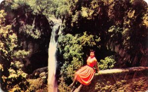 CUERNAVACA, Mexico   PRETTY GIRL At SAN ANTONIO WATERFALL  Vintage Postcard