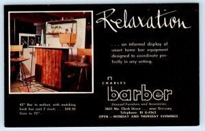 CHICAGO, Illinois IL ~ Advertising CHARLES BARBER Unusual Furniture Bar Postcard