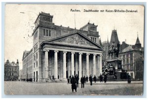 1916 Stadttheater Mit Kaiser-Wilhelm-Denkmal Aachen Germany Antique Postcard