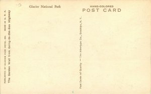 Hand Colored Postcard Glacier National Park Garden Wall From Going to the Sun