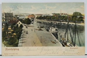 Sweden Norrkoping Port Dock Ships c1902 Hand Colored Postcard I1