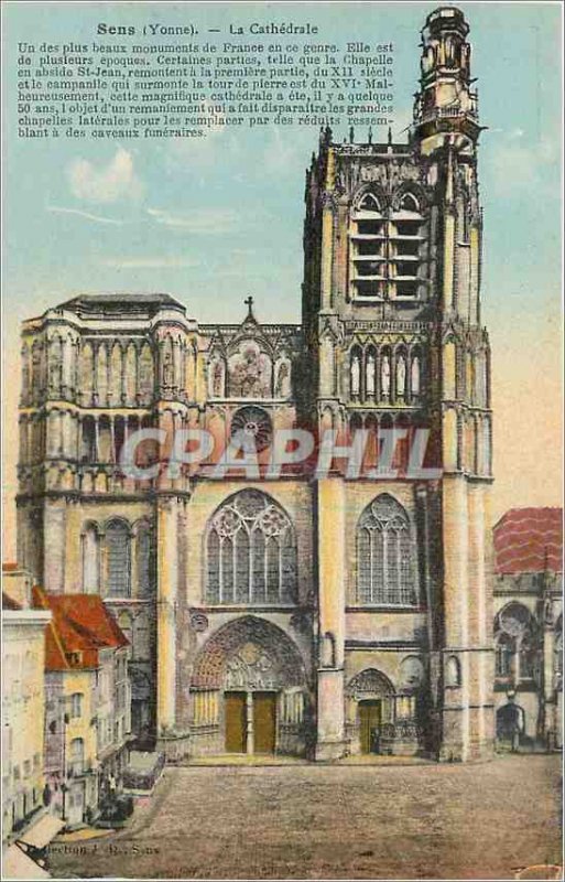 Old Postcard Sens Yonne Cathedral