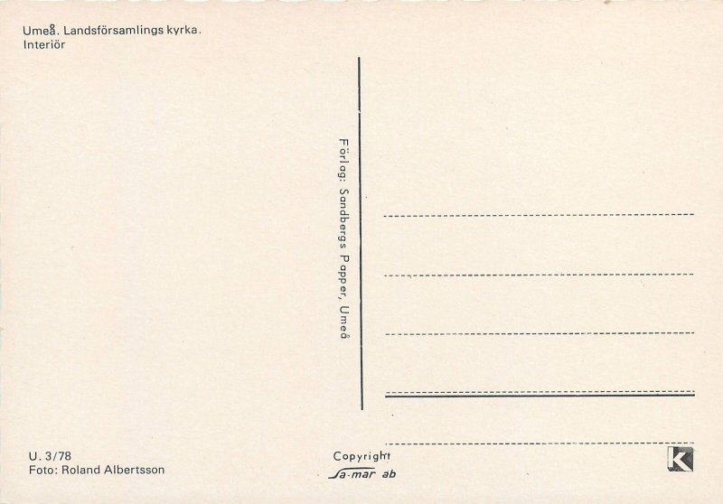 Religion Postcard Scandinavia church cathedral chapel altar organ