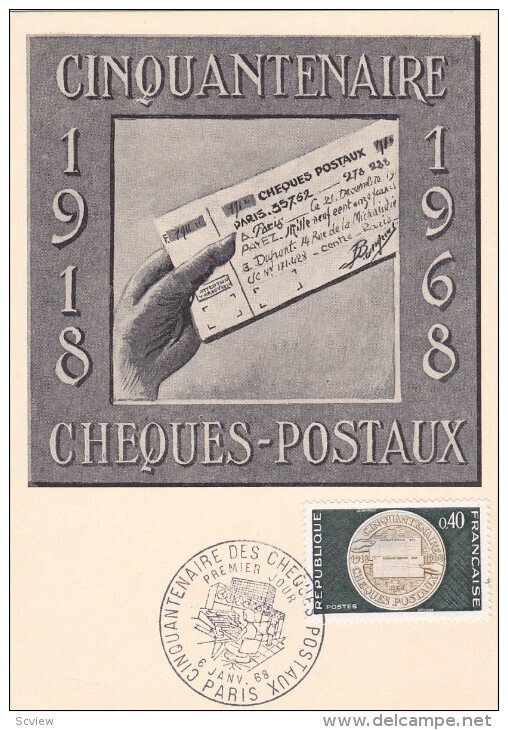 FRANCE, PU-1968; Cinquanternaire Cheques Postaux