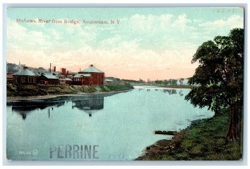 Amsterdam New York NY Postcard View Of Mohawk River From Bridge c1910's Antique