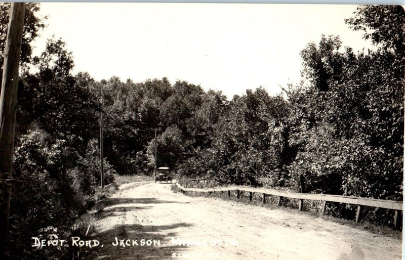 1920s Depot Road Jackson Minnesota Real Photo RPPC Postcard