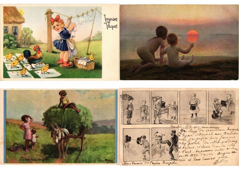 CHILDREN GREETINGS Mostly ARTIST SIGNED 100 Vintage Postcards (PART 18.) (L6155)