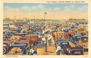 St Joseph Michigan Benton Harbor Fruit Market Antique Postcard K102628