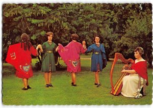 TROUPE OF DANCERS Music Harp IRELAND Dancing Girls 4x6 Vintage Postcard