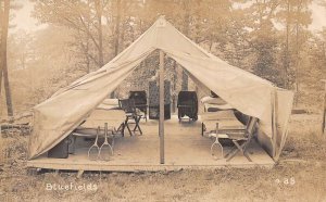 Nyack New York Camp Bluefields Tent Interior Tennis Real Photo Postcard AA74582