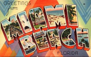 Florida Miami Beach Greetings Large Letter Linen