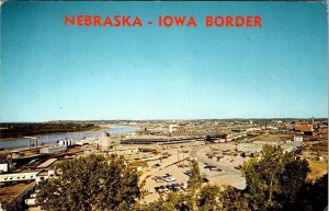 Sioux City, IA Iowa  STOCK YARDS & MISSOURI RIVER Nebraska Border 1966 Postcard