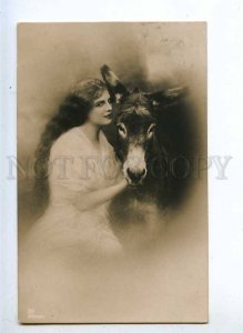 232364 DONKEY & girl RPPC 1915 year TIFLIS BANK Akkerman