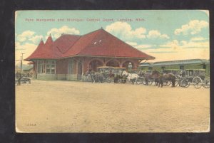 LANSING MICHIGAN CENTRAL PERE MARQUETTE RAILROAD DEPOT VINTAGE POSTCARD