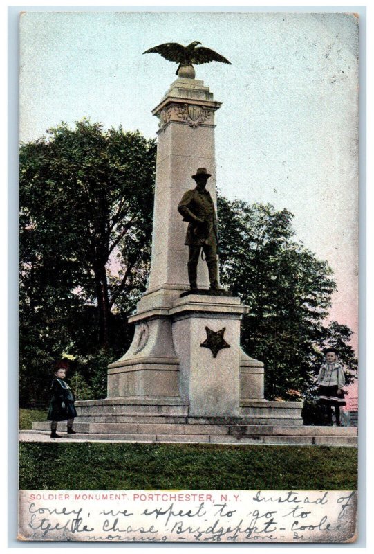c1905 Soldier Monument Port Chester New York NY Posted Cos Cob CT Postcard 