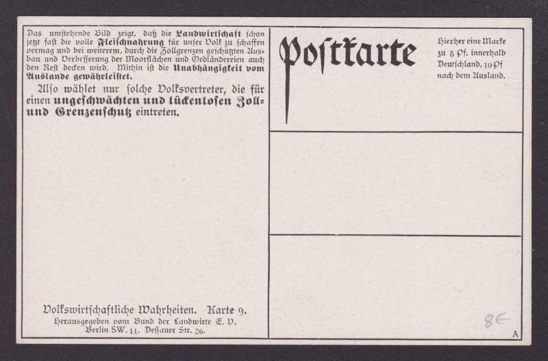 GERMANY, Vintage postcard, Average annual consumption, Pigs, Cow, Unposted