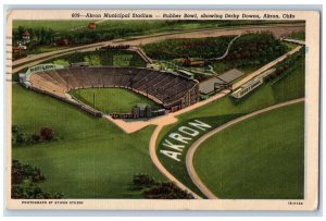 Akron Ohio Postcard Akron Municipal Stadium Rubber Bowl Derby Downs 1945 Antique