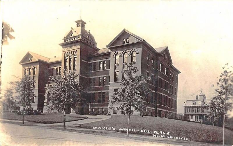 Erie PA St Vincent's Hospital in 1909 RPPC Postcard